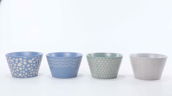 Matte Pastel Geometric Embossed Ceramic Mug & Bowl Matching Set