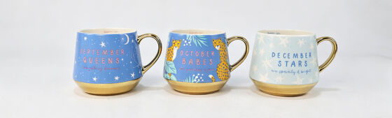 Birth Month Zodiac Star Gold Trim Barrel Ceramic Mug