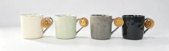 Wavy Textured Silver Handle Solid Color Ceramic Coffee Mug