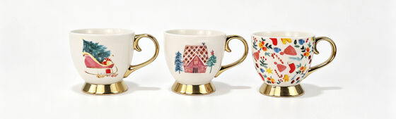 Watercolor Christmas Footed Gold Trim Ceramic Mug