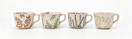 Speckled Botanical Leaf Ceramic Tableware Set (Mugs, Bowls & Plates)