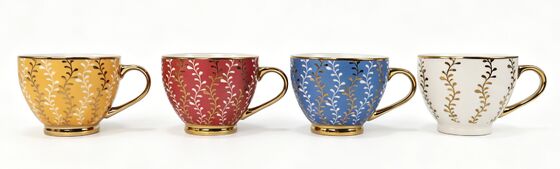 Vintage Vines Gold Trim Footed Ceramic Coffee Mug