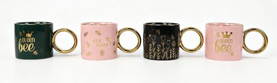 Metallic Gold Bee & Floral Straight Ceramic Coffee Mug