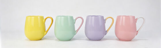 Pastel Contrast Handle Bulbous Ceramic Coffee Mug