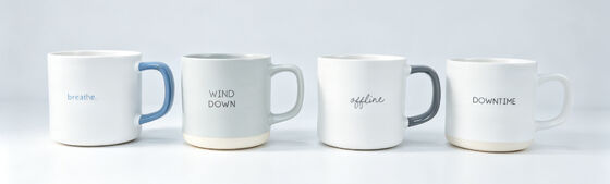 Neutral Tone Hand-Rippled Ceramic Relaxation Slogan Coffee Mugs, Two-Tone Handle & Base Rest-Themed Drinking Cups