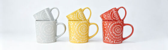 Boho Mandala Pattern Ceramic Mug Set, 2 Size Matching Ethnic Decorative Coffee & Espresso Cups