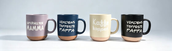 Nordic Two-Tone Family Quote Ceramic Coffee Mugs, Danish Parent & Casual Coffee Text Drink Cups with Matte Glaze Base