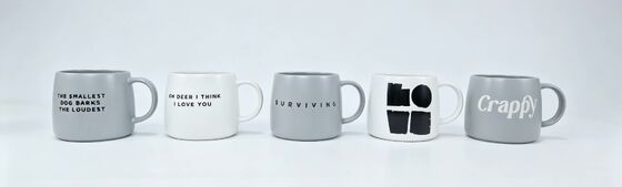 Chubby Minimalist Funny Quote Ceramic Coffee Mugs, Curved Short Body Neutral Tone Novelty Slogan Drink Cups
