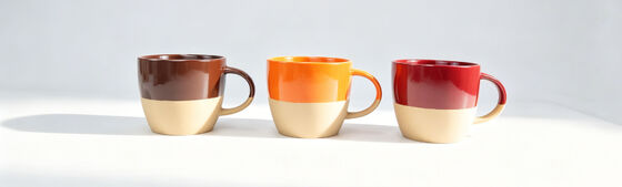 Autumn Two-Tone Split Glaze Chubby Ceramic Coffee Mugs, Glossy Upper & Matte Raw Base Seasonal Warm Color Drinking Cups