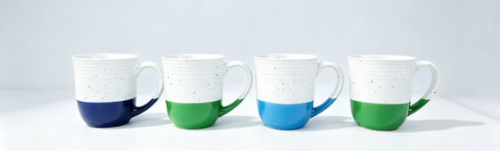 Speckled Two-Tone Ridged Ceramic Coffee Mugs, Color Block Bottom Contrast Handle Rustic Drinking Cups