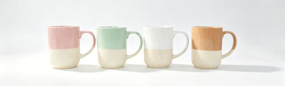 Pastel Two-Tone Speckled Split Glaze Ceramic Coffee Mugs, Dual Color Block Rustic Speckle Tea Cup Set