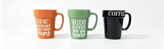 Plant Pot Shaped Novelty Ceramic Coffee Mugs, Funny Houseplant & Motivational Quote Planter-Style Drinking Cups