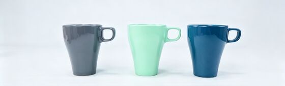 Tapered Conical Solid Gloss Ceramic Coffee Mugs, Modern Square Loop Handle Minimalist Tea Cup Set