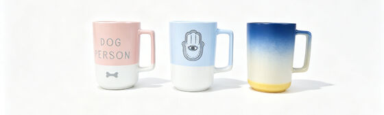 Two-Tone & Ombre Gradient Novelty Ceramic Mug Set, Square Handle Pet Lover & Spiritual Symbol Mugs