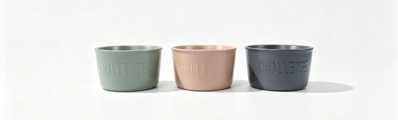 Matte Solid Color Embossed CHALLENGE Short Round Ceramic Bowl Trio, Minimalist Wide Mouth Stackable Snack & Dessert Bowls