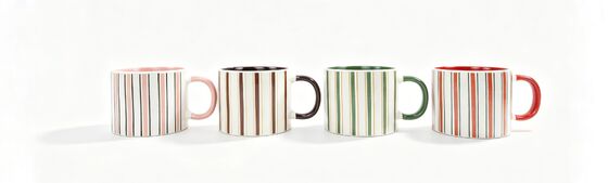 Retro Vertical Stripe Color Accent Ceramic Mug Set