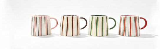 Retro Vertical Stripe Color Accent Ceramic Mug Set