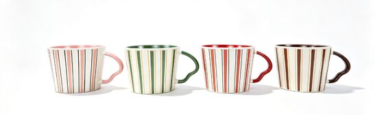Retro Vertical Stripe Color Accent Ceramic Mug Set