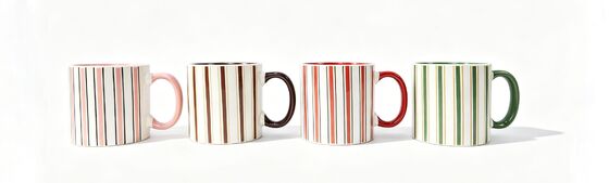 Retro Vertical Stripe Color Accent Ceramic Mug Set