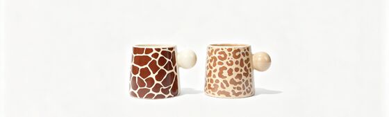 Wild Print Ball Handle Mini Taper Ceramic Mug Duo