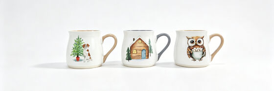 Winter Holiday Watercolor Curved Belly Ceramic Mug Collection