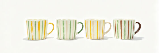 Hand-Painted Vertical Stripe Ceramic Tableware Set (Mugs & Snack Bowls)