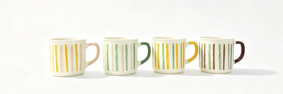 Hand-Painted Vertical Stripe Ceramic Tableware Set (Mugs & Snack Bowls)
