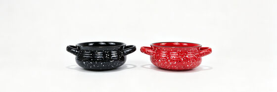 Speckled Double Handle Ribbed Ceramic Soup Bowl Set