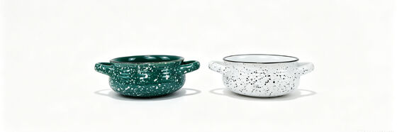 Speckled Double Handle Ribbed Ceramic Soup Bowl Set