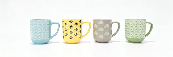 Minimal Boho Geometric & Nature Motif Pastel Ceramic Mug Set
