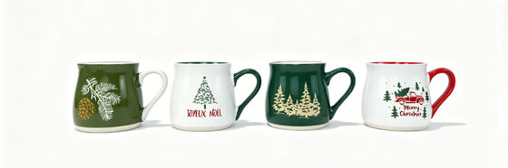 Vintage Holiday Christmas Curved Belly Ceramic Mug 4-Piece Set