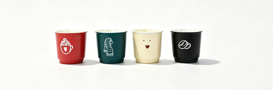 Cute Mini Short Stackable Seasonal & Coffee Theme Ceramic Cup 4-Piece Set