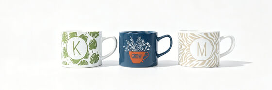 Multi-Series Seasonal & Botanical Custom Initial Short Ceramic Mug Collection