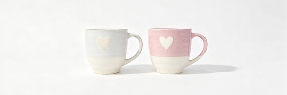 Two-Tone Embossed Heart Couple Ceramic Mug 2-Piece Set