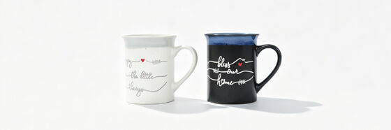 Two-Tone Speckled Cursive Home Quote Ceramic Mug Pair Set