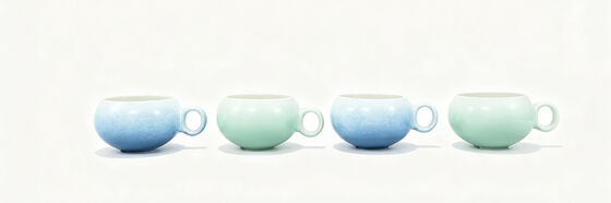 Gradient Speckled Round Belly Tiny Loop Handle Soup & Coffee Ceramic Mug 4-Piece Set
