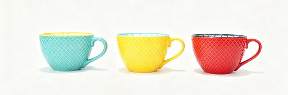 Multi-Style Geometric Emboss Porcelain Breakfast Mugs, Colorful Wide Mouth Latte Tea Cups Collection
