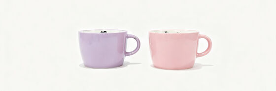 Pastel Solid Color Wide Belly Ceramic Coffee Mugs with Unique Inner Mini Black Pattern, Soft Gloss Breakfast Drinking Cups