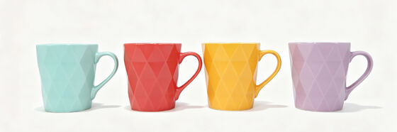 3D Embossed Diamond Geometric Textured Ceramic Coffee Mugs, 4-Pack Vibrant Solid Color Latte Tea Cups Set