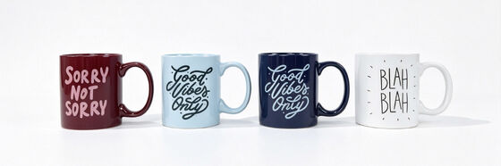 Slogan Quote Graphic Ceramic Coffee Mugs, 4-Pack Personality Motivational Letter Tea Cup Set