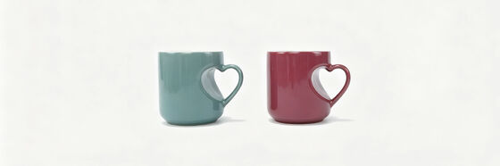 Couple Heart Hollow Handle Ceramic Mugs, 2-Pack Valentine Matching Lover Coffee Cup Set