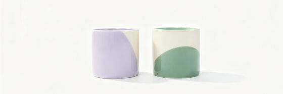 Pastel Diagonal Color Block Ceramic Tableware Set, Cylindrical Straight Mugs & Round Salad Bowls, Modern Minimalist Two-Tone Dinnerware