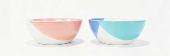Pastel Diagonal Color Block Ceramic Tableware Set, Cylindrical Straight Mugs & Round Salad Bowls, Modern Minimalist Two-Tone Dinnerware