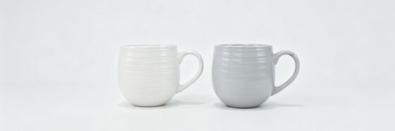 Horizontal Ribbed Barrel Ceramic Mugs, Textured Large Belly Coffee Mugs, Solid Glossy Drinking Cups
