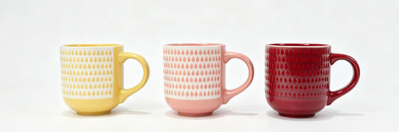 Embossed Teardrop Pattern Two-Tone Ceramic Mugs, Raised Water Drop Textured Coffee Cups