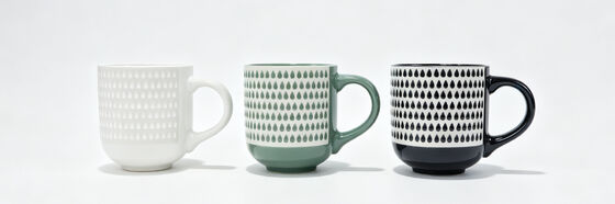 Embossed Teardrop Pattern Two-Tone Ceramic Mugs, Raised Water Drop Textured Coffee Cups