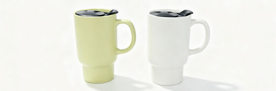 Matte Solid Color Ceramic Travel Mug with Spill-Proof Lid, Stackable Large Handle Coffee Cup