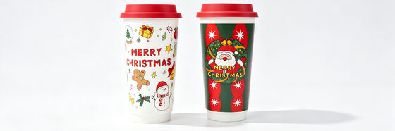 Christmas Themed Double Wall Insulated Travel Coffee Tumbler with Red Silicone Lid