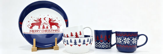 Nordic Fair Isle Knit Style Christmas Ceramic Dinnerware Set