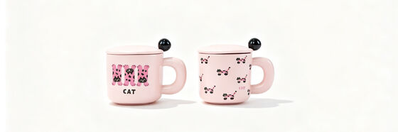 Cute Pink Leopard Cat Ceramic Mug with Lid & Chunky Handle